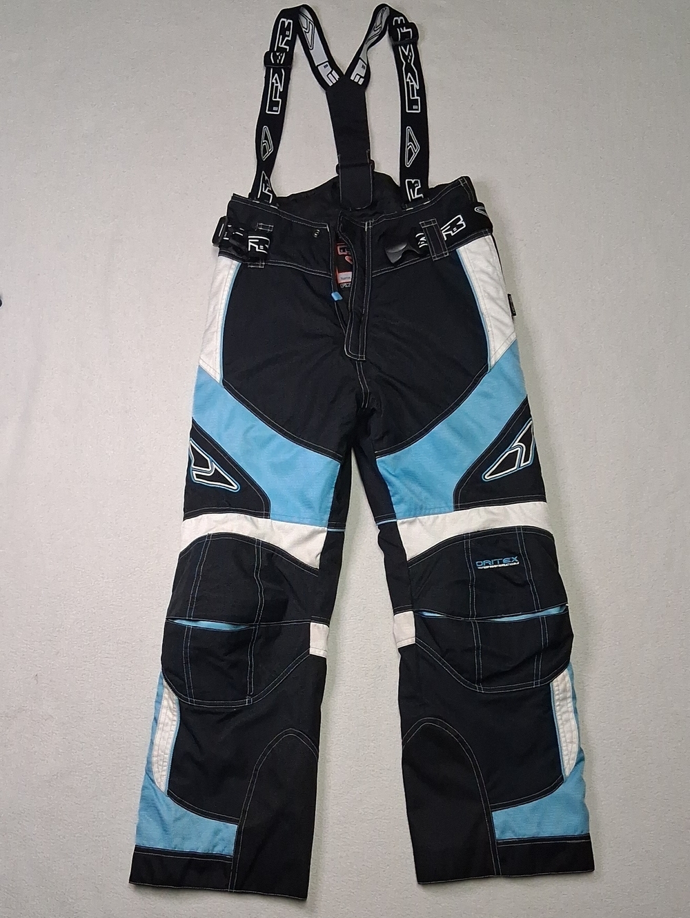 FXR Women’s Cargo Snow Pants with Suspenders — Black, Light Blue & White